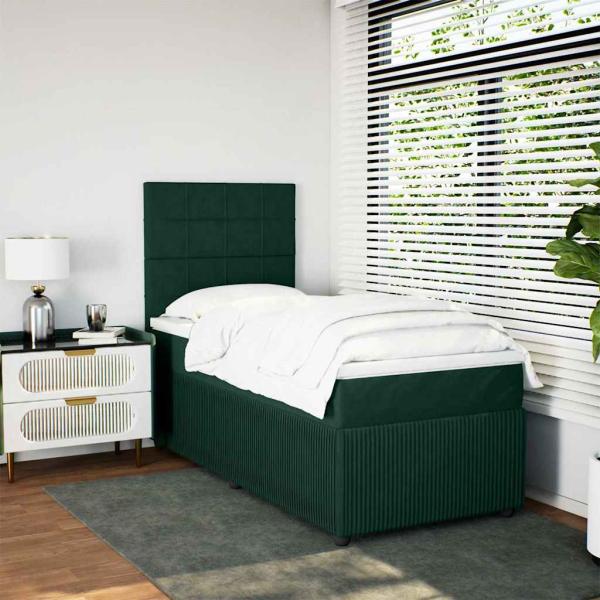 Boxspringbett mit Matratze Dunkelgrün 80x200 cm Samt