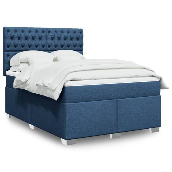 ARDEBO.de - Boxspringbett mit Matratze Blau 140x190 cm Stoff