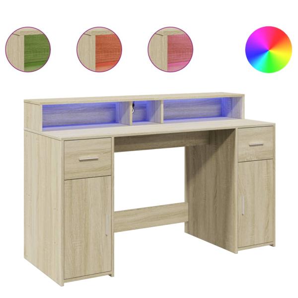 LED-Schreibtisch Sonoma-Eiche 140x55x91 cm Holzwerkstoff