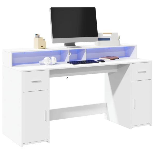 ARDEBO.de - LED-Schreibtisch Weiß 160x55x91 cm Holzwerkstoff