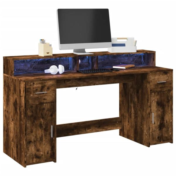 ARDEBO.de - LED-Schreibtisch Räuchereiche 160x55x91 cm Holzwerkstoff