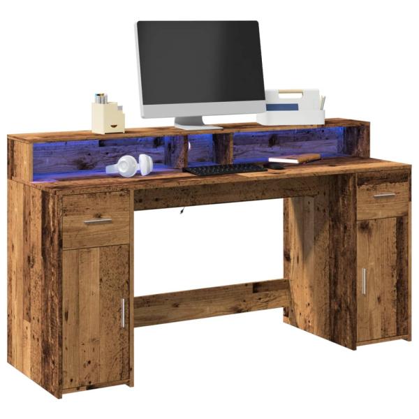 ARDEBO.de - LED-Schreibtisch Altholz-Optik 160x55x91 cm Holzwerkstoff