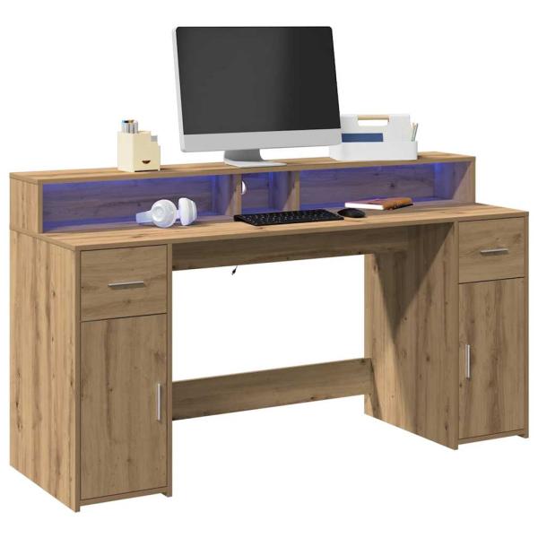 ARDEBO.de - LED-Schreibtisch Artisan-Eiche 160x55x91 Holzwerkstoff