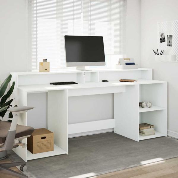 LED-Schreibtisch Weiß 200x55x91 cm Holzwerkstoff