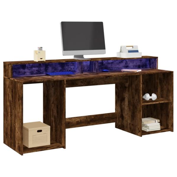 ARDEBO.de - LED-Schreibtisch Räuchereiche 200x55x91 cm Holzwerkstoff