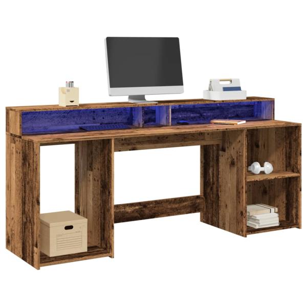 ARDEBO.de - LED-Schreibtisch Altholz-Optik 200x55x91 cm Holzwerkstoff