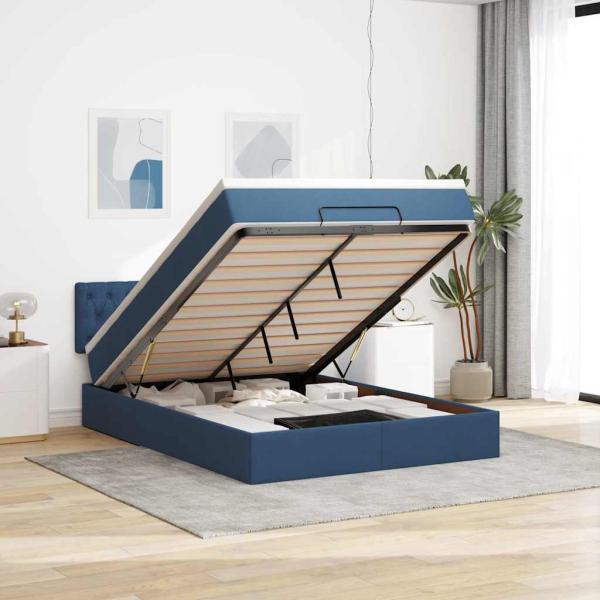 ARDEBO.de - Ottoman-Bett mit Matratze Blau 140x190 cm Stoff