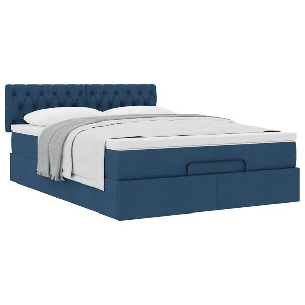 Ottoman-Bett mit Matratze Blau 140x190 cm Stoff