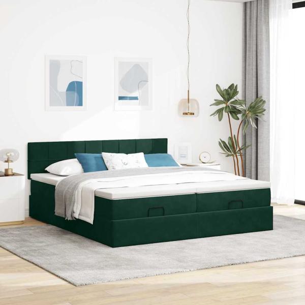 Ottoman-Bett mit Matratzen Dunkelgrün 160x200 cm Samt