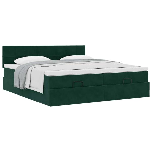 Ottoman-Bett mit Matratzen Dunkelgrün 160x200 cm Samt