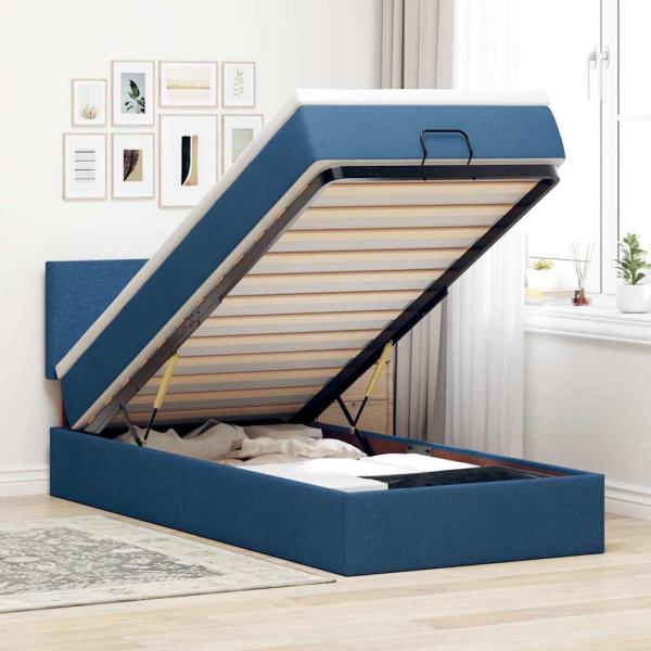 ARDEBO.de - Ottoman-Bett mit Matratze & LEDs Blau 90x190 cm Stoff