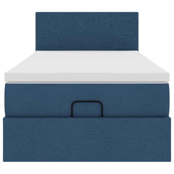 Ottoman-Bett mit Matratze & LEDs Blau 90x190 cm Stoff