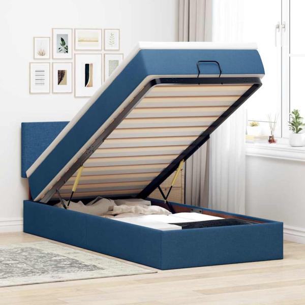ARDEBO.de - Ottomane Bett mit Matratze & LEDs Blau 90x200 cm Stoff