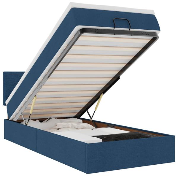 Ottomane Bett mit Matratze & LEDs Blau 90x200 cm Stoff