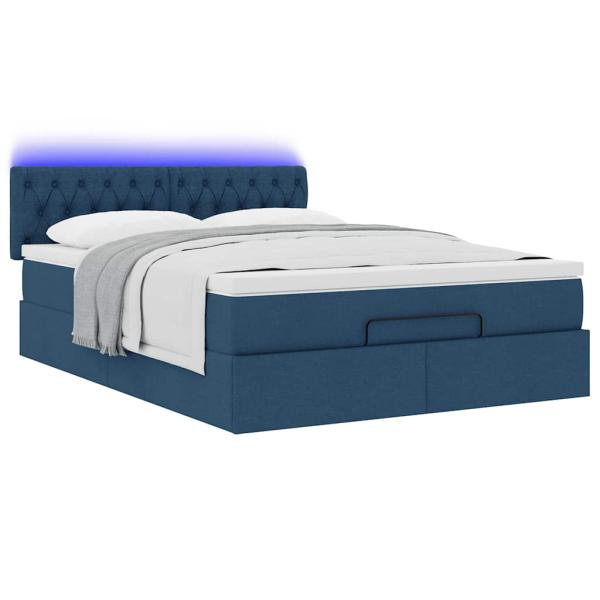 Ottomane Bett mit Matratze & LEDs Blau 140x190 cm Stoff
