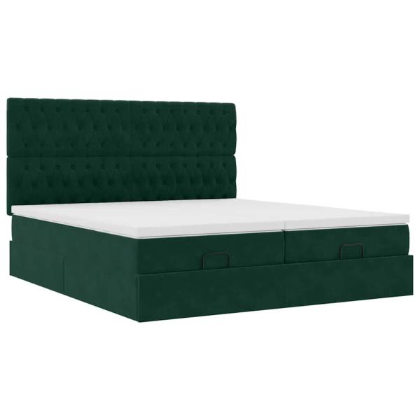 Ottoman-Bett mit Matratzen Dunkelgrün 200x200 cm Samt
