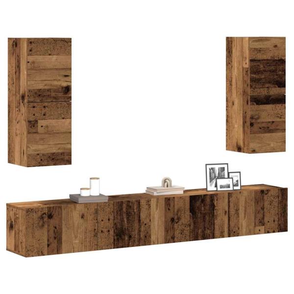 ARDEBO.de - 4-tlg. TV-Schrank-Set Wandmontage Altholz-Optik Holzwerkstoff