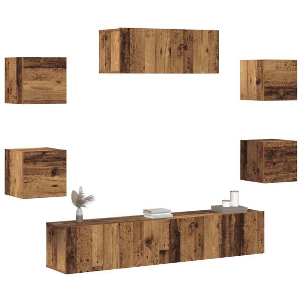 5-teiliges TV-Schrank-Set Wandmontage aus altem Holz