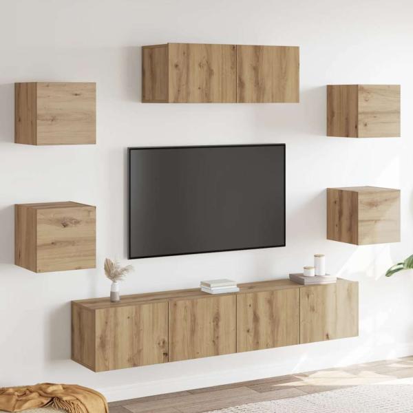 ARDEBO.de - 7-teiliges TV-Schrank-Set Wandmontage Artisan Eiche