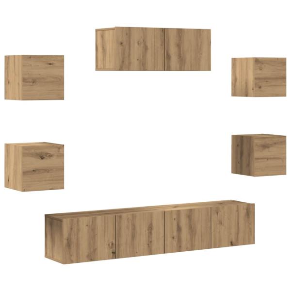 7-teiliges TV-Schrank-Set Wandmontage Artisan Eiche