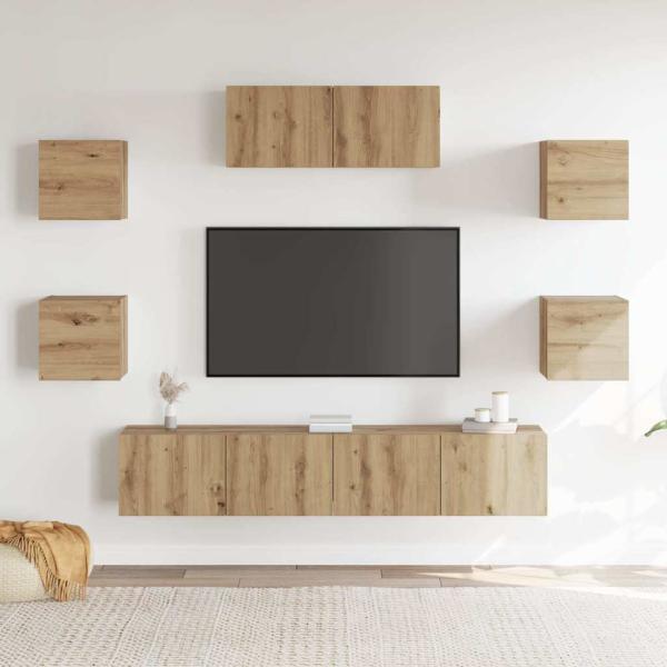 7-teiliges TV-Schrank-Set Wandmontage Artisan Eiche