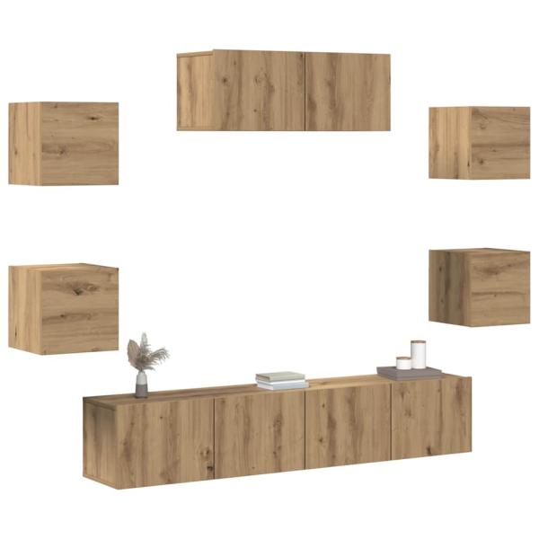 7-teiliges TV-Schrank-Set Wandmontage Artisan Eiche