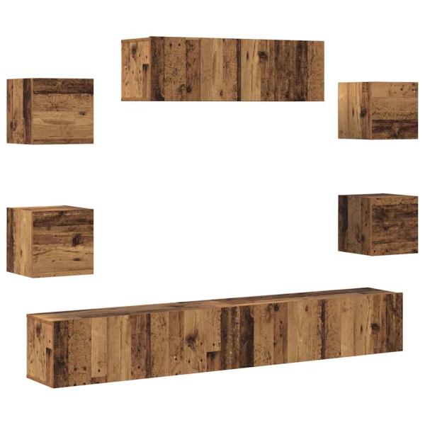 7-tlg. TV-Schrank-Set Wandmontage Altholz-Optik Holzwerkstoff