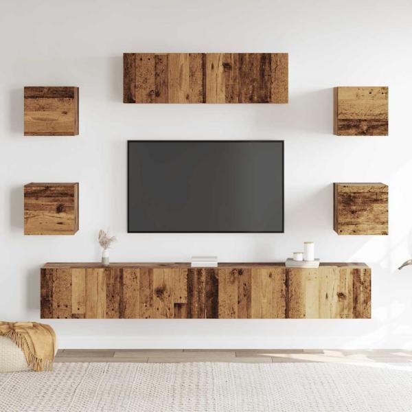 7-tlg. TV-Schrank-Set Wandmontage Altholz-Optik Holzwerkstoff