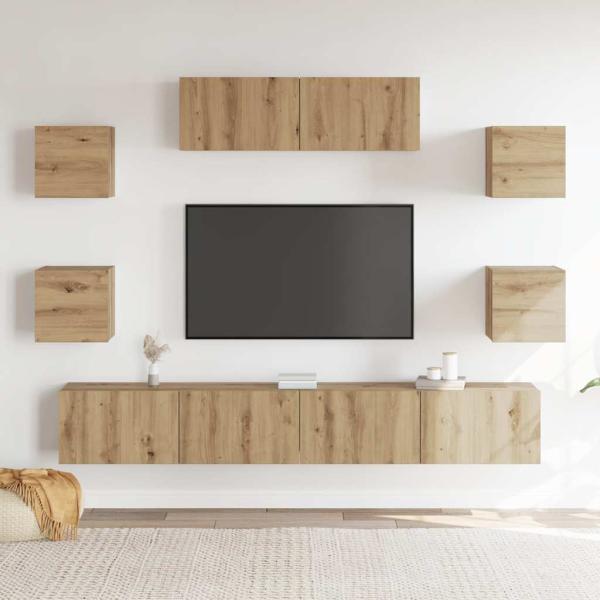 7-tlg. TV-Schrank-Set Wandmontage Artisan-Eiche Holzwerkstoff