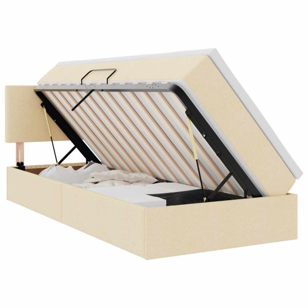 LED-Speicherbett mit Matratze Creme 90 x 200 cm Stoff