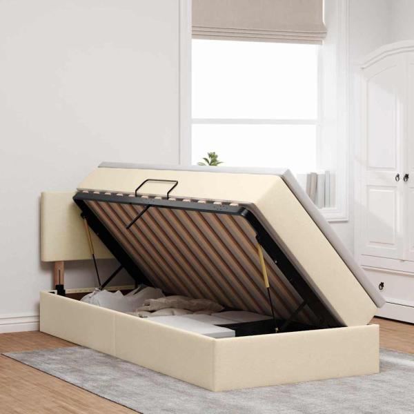 LED-Speicherbett mit Matratze Creme 90 x 200 cm Stoff