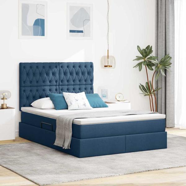 ARDEBO.de - LED-Speicherbett mit Matratze Blau 140 x 200 cm Stoff