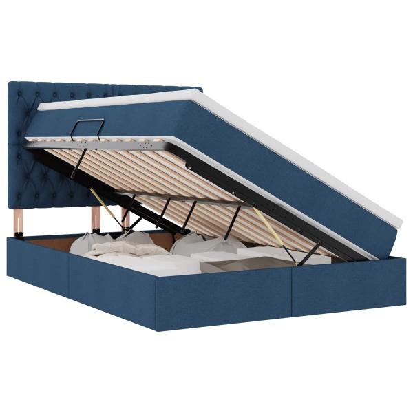 LED-Speicherbett mit Matratze Blau 140 x 200 cm Stoff