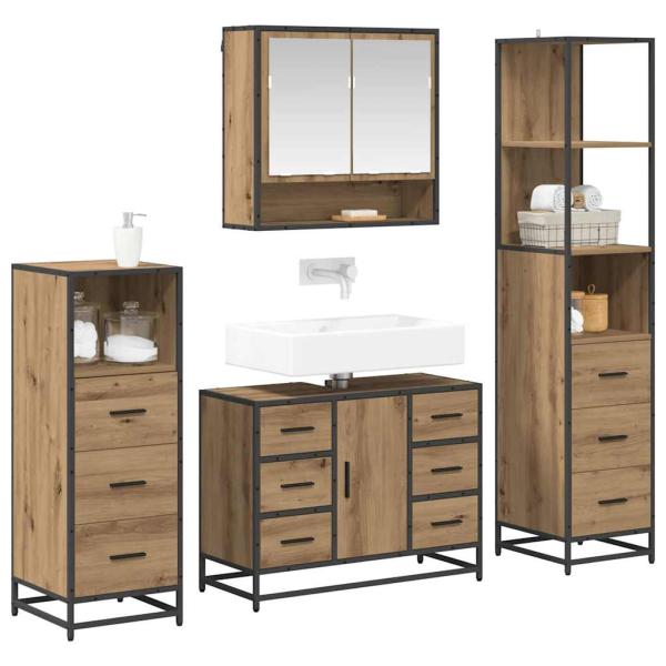 Badezimmermöbel-Set 4 stk. Artisan-Eiche 80 x 33 x 60 cm