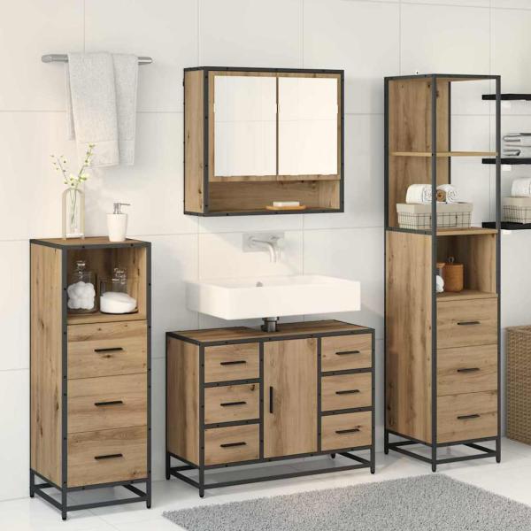 Badezimmermöbel-Set 3 stk. Artisan-Eiche 35 x 37,5 x 166 cm