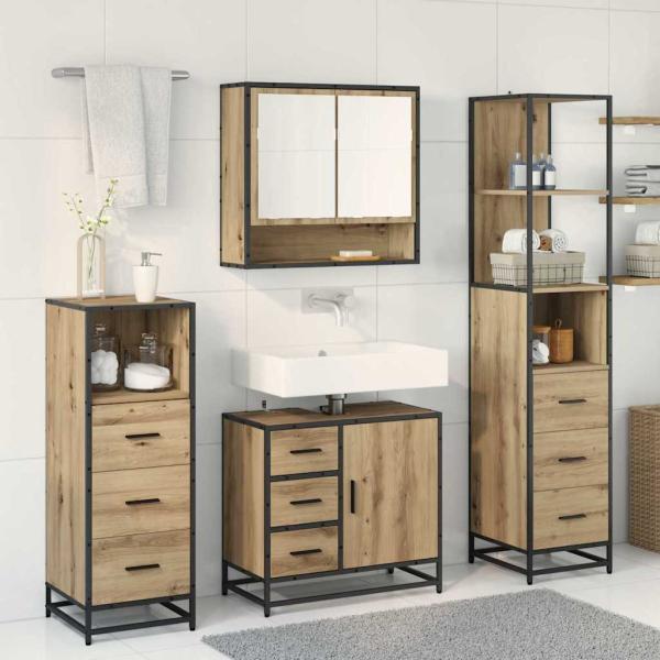 Badezimmermöbel-Set 4 stk. Artisan-Eiche 65 x 33 x 60 cm