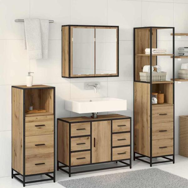 Badezimmermöbel-Set 4 Stk. Artisan-Eiche Holzwerkstoff