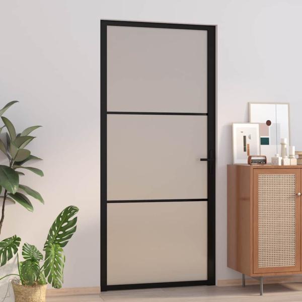 ARDEBO.de - Innentür 93x201,5 cm Schwarz Mattglas und Aluminium