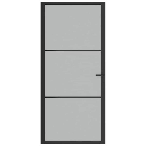 Innentür 93x201,5 cm Schwarz Mattglas und Aluminium