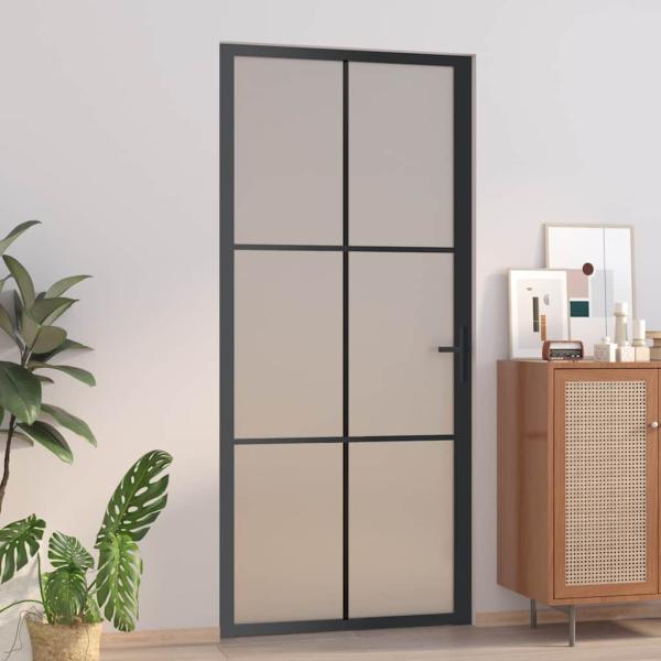 ARDEBO.de - Innentür 93x201,5 cm Schwarz Mattglas und Aluminium