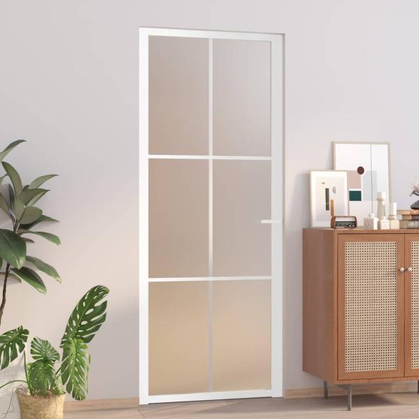 ARDEBO.de - Innentür 83x201,5 cm Weiß Mattglas und Aluminium