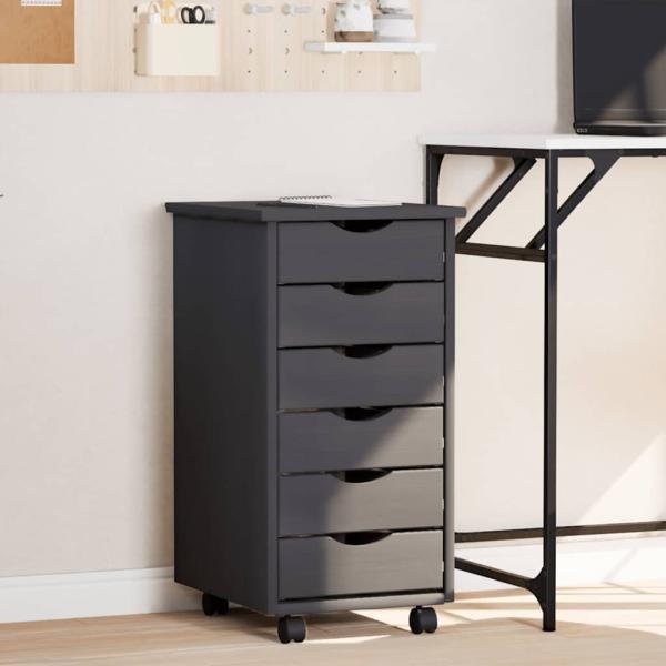 ARDEBO.de - Rollschrank mit Schubladen MOSS Grau Massivholz Kiefer