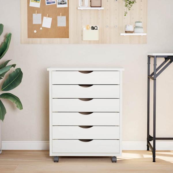 Rollschrank mit Schubladen MOSS Weiß Massivholz Kiefer