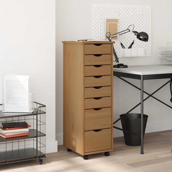 ARDEBO.de - Rollschrank mit Schubladen MOSS Honigbraun Massivholz Kiefer