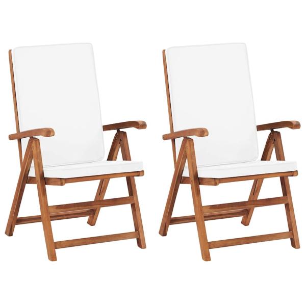 ARDEBO.de - Klappbare Liegest?hle mit Kissen, 2 St?ck, Massivholz Teak, Creme