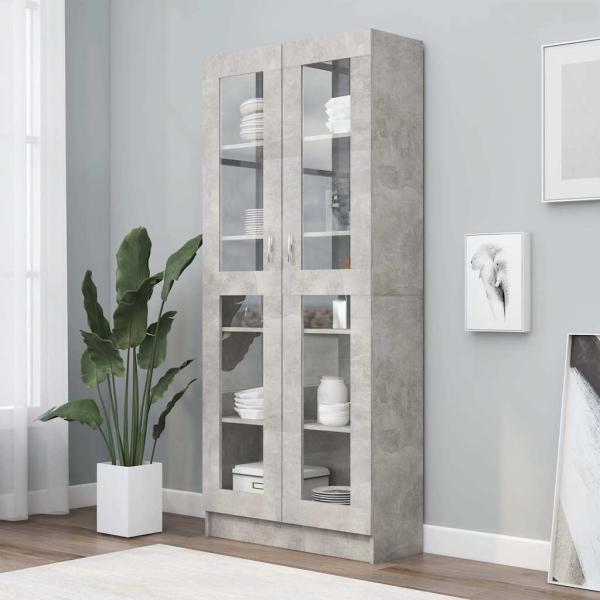 ARDEBO.de - Vitrinenschrank Betongrau 82,5x30,5x185 cm Holzwerkstoff