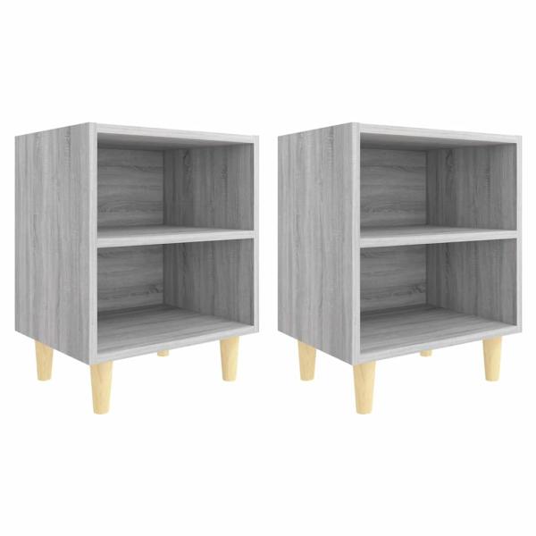 Nachttische mit Massivholz-Beinen 2 Stk. Grau Sonoma 40x30x50cm