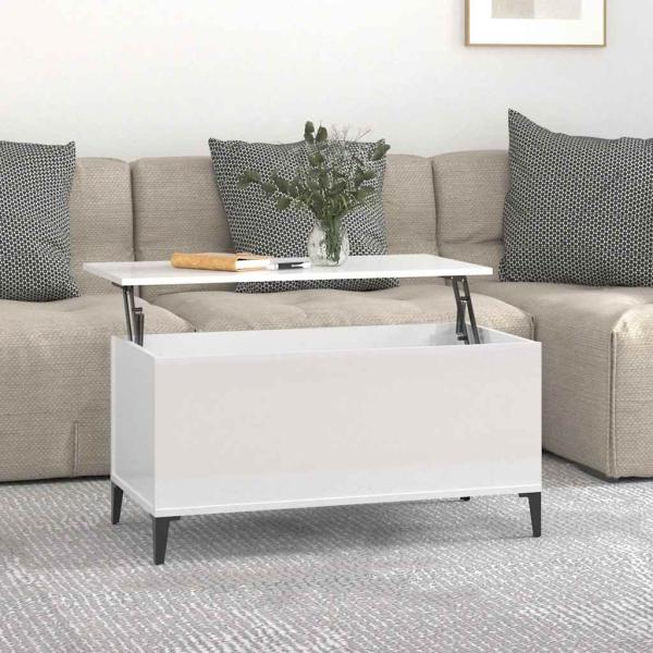 ARDEBO.de - Couchtisch Hochglanz-Weiß 90x44,5x45 cm Holzwerkstoff
