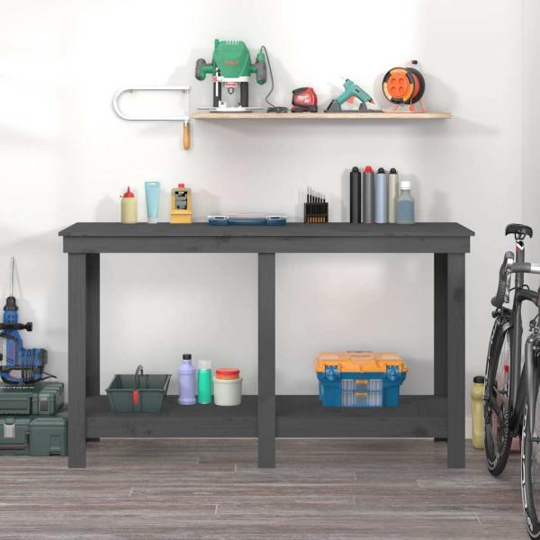Werkbank Grau 140x50x80 cm Massivholz Kiefer