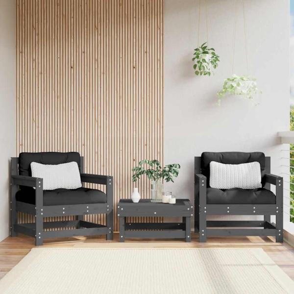 ARDEBO.de - Gartenstühle mit Kissen 2 Stk. Grau Massivholz Kiefer